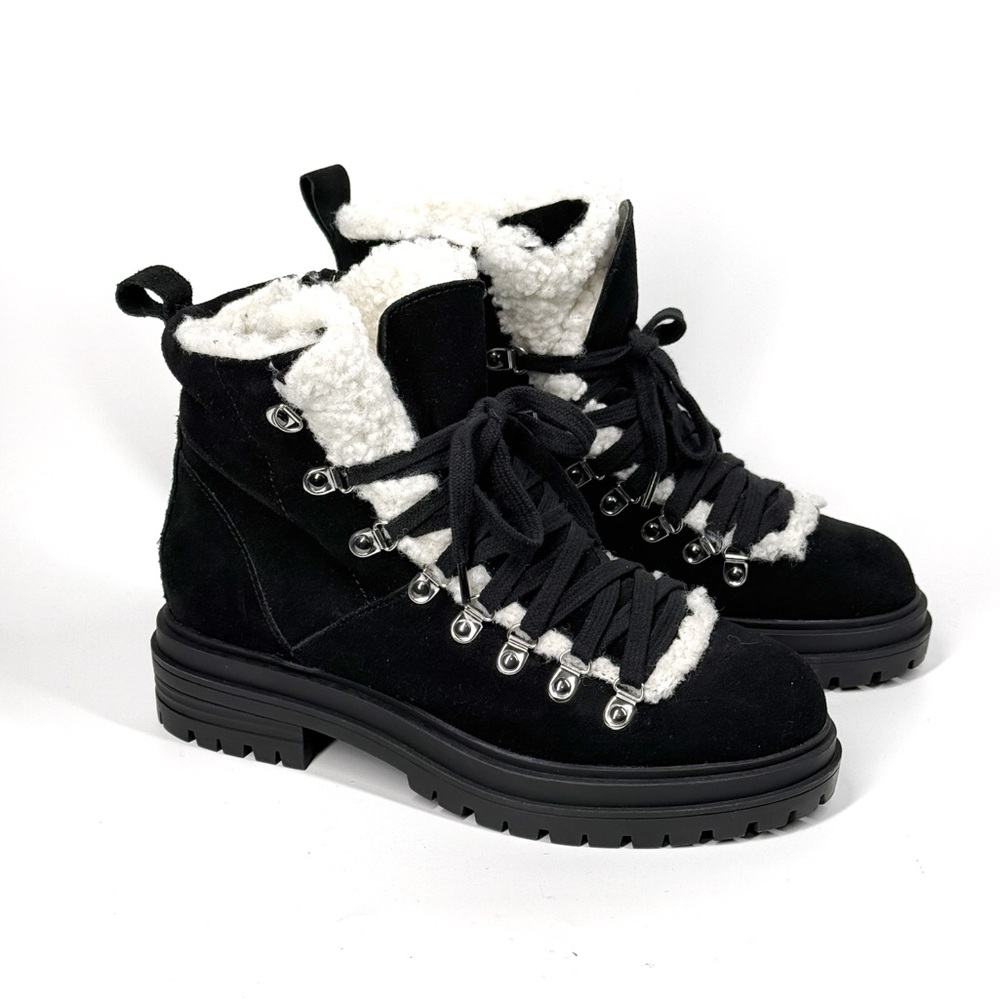 New STEVE MADDEN Womens Resa Leather Faux Shearling Lace Up Hiker Boots Size 7.5